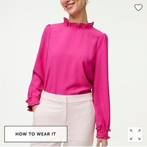 LIKE NEW Bright Pink J.Crew Ruffle Neck Blouse